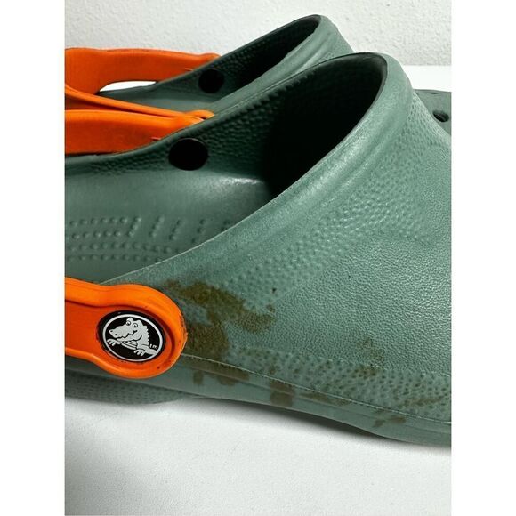 UNIVERSITY OF MIAMI CROCS SHOES Men’s Sz 8/W Sz 10 Green Orange See Description - Picture 2 of 10